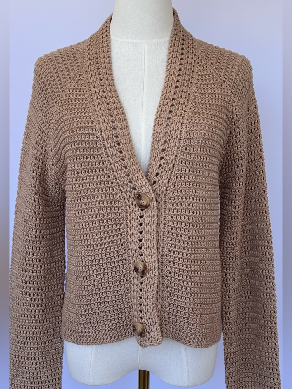 All : Row Women’s Open Knit Cardigan Cropped Silhouette Tan‎ Size Medium